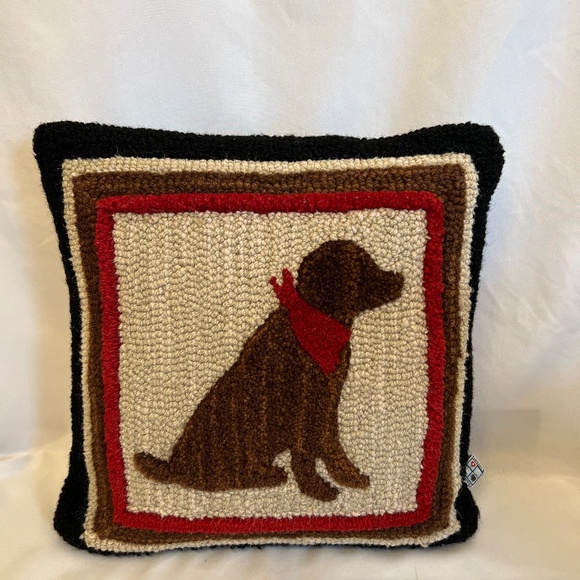 Chandler 4 Corners "Chocolate Lab" Hooked Wool Throw Pillow-Laura Megroz-18 x 18 - Picture 1 of 11